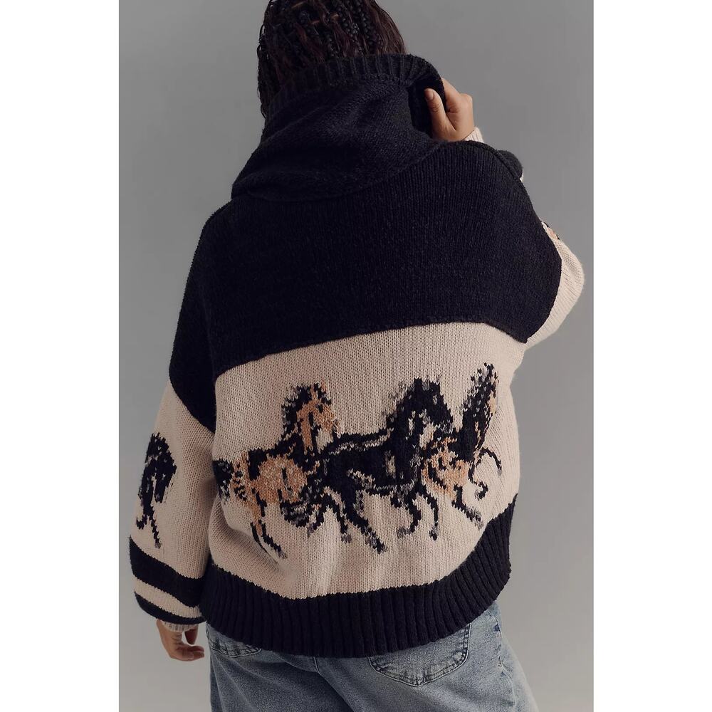 Pilcro Anthropologie Horse Graphic Hooded Cardigan Sweater NWT